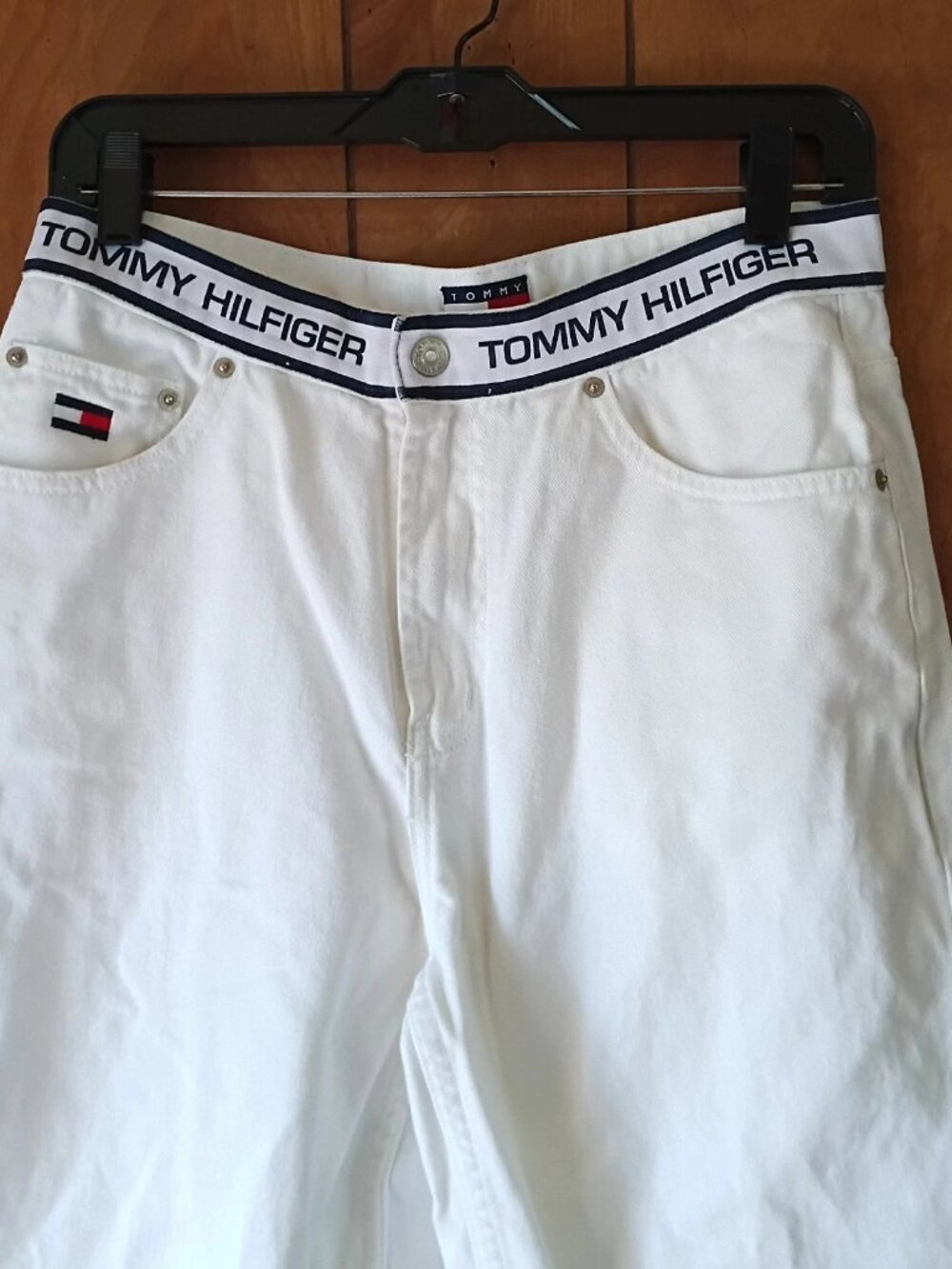 Tommy Hilfiger Jeans Women’s Size 12 White High Rise Straight Leg Cotton Logo - Picture 2 of 6